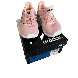 Adidas Kids Light Pink Sneakers with Gray Stripes